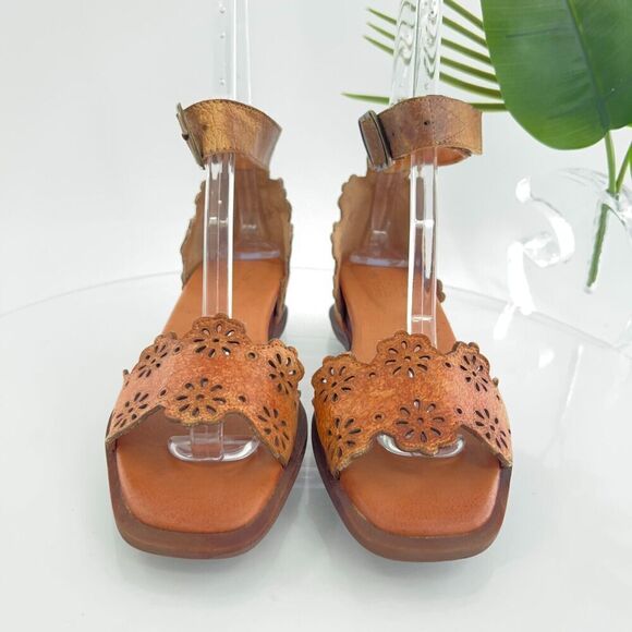 L'Artiste Niarah Sandals Women's 40 9 Brown Leather Ankle Strap Y2K Boho Wedge - Picture 4 of 15